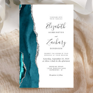 Convite de casamento de Agata Azul-Prateado de Alt