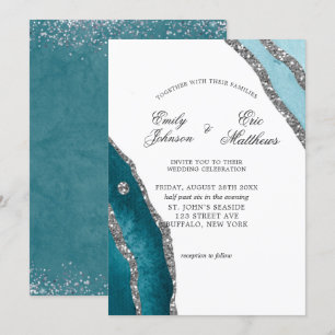 Convite De Casamento De Agata De Cor De Água Teal