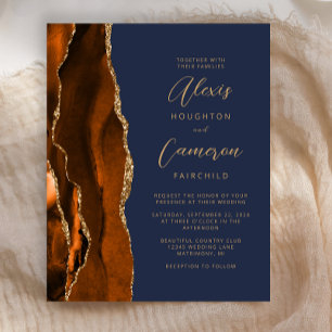 Convite de casamento de Agato Azul Escuro Laranja 