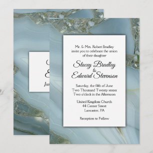 Convite de Casamento de Agato de Marble Azul