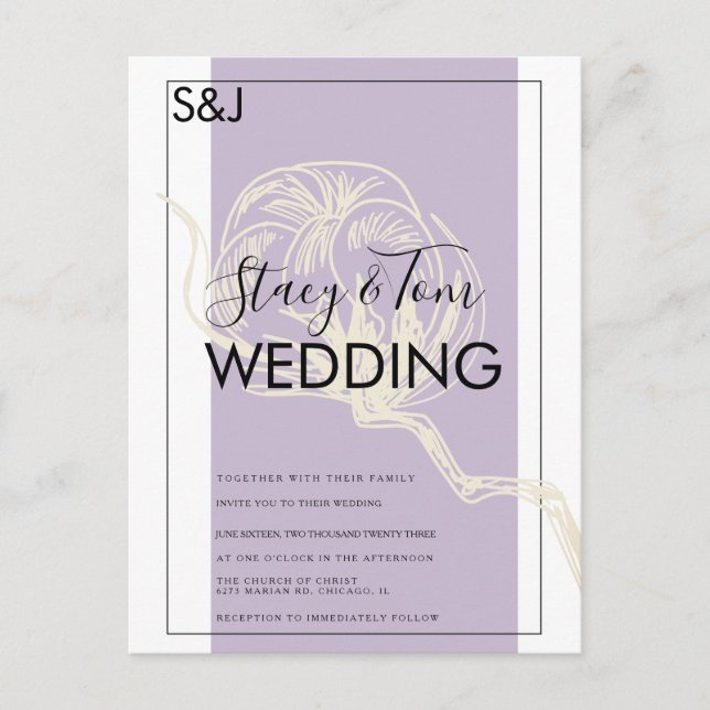 Convite de Casamento de Algodão Botânico Lavanda (Frente)