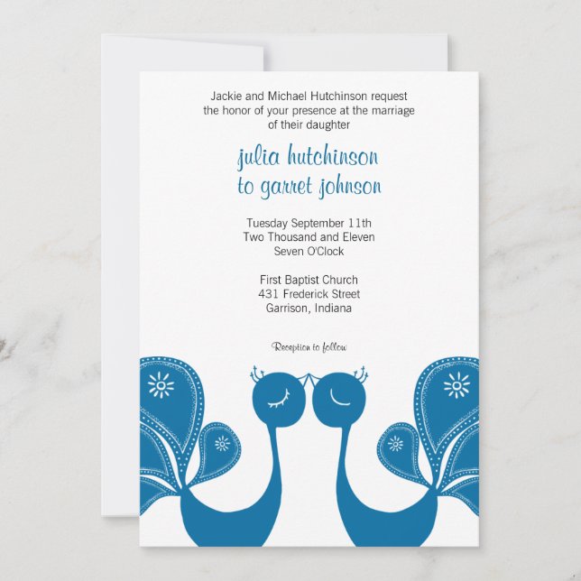Convite de casamento de Amor de Peacock - Ocean Br (Frente)