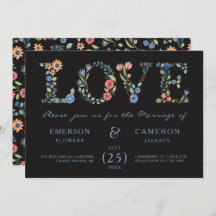 Convite De Casamento De AMOR Floral À Meia-Noite
