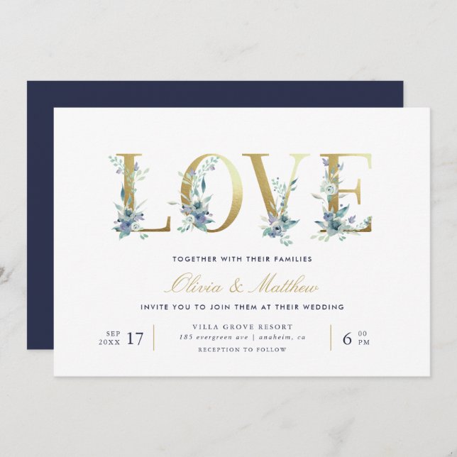 Convite De Casamento De Amor Floral Luxe (Frente/Verso)