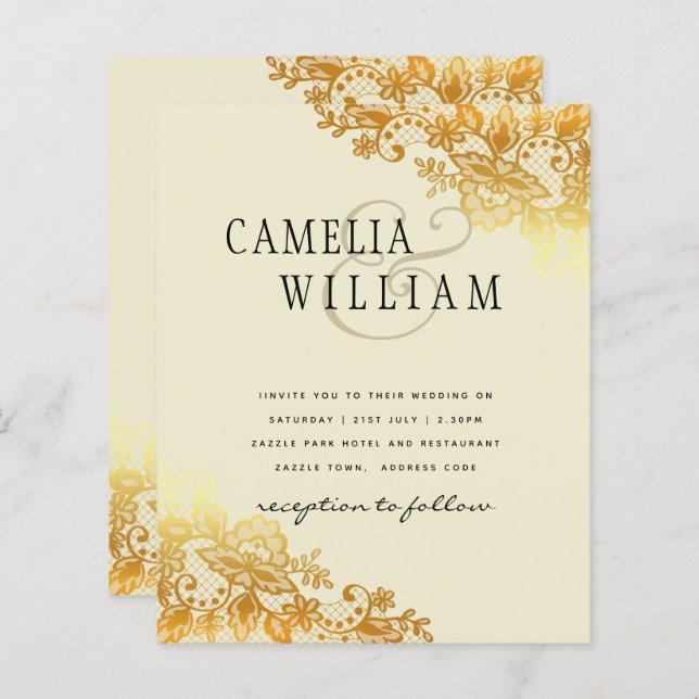 CONVITE DE CASAMENTO de Ampersand Clássico de Lace (Frente/Verso)