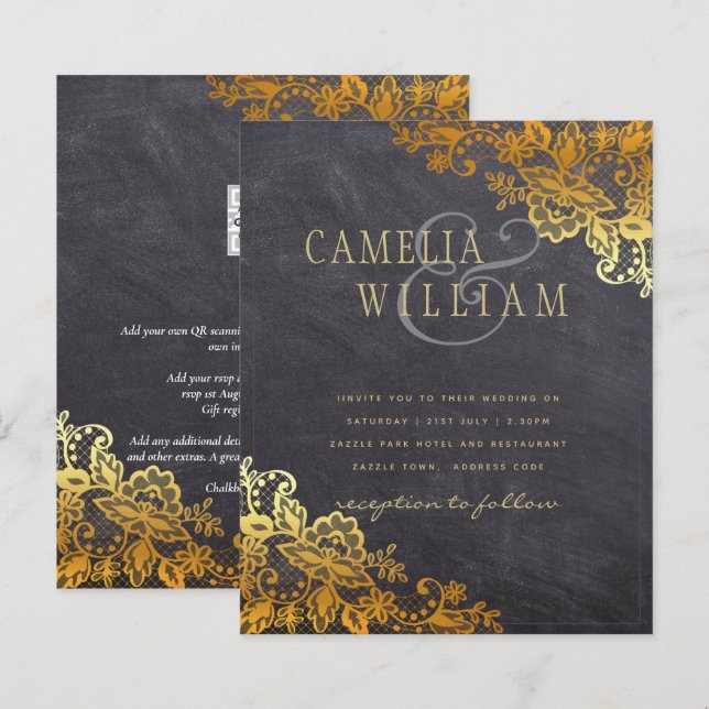 CONVITE DE CASAMENTO de Ampersand Clássico de Lace (Frente/Verso)