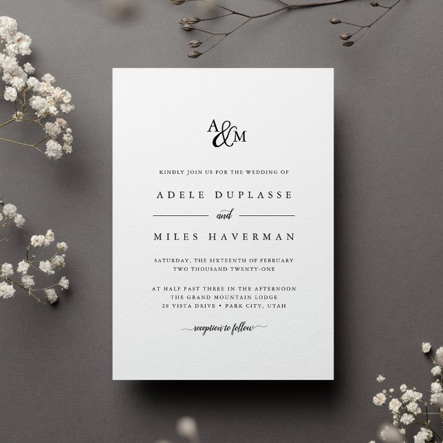 Convite de Casamento de Ampersand Monograma (Classic monogram wedding invitation)
