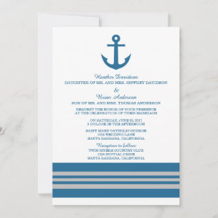 Convite de casamento de Âncora Náutica da Cinza Az