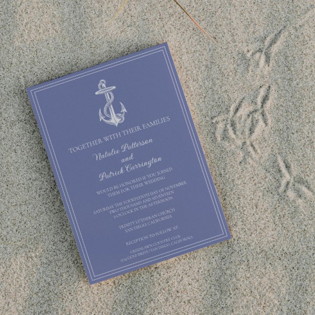Convite De Casamento De Âncora Náutica Periwinkle (Periwinkle Nautical Anchor Wedding Invitation)