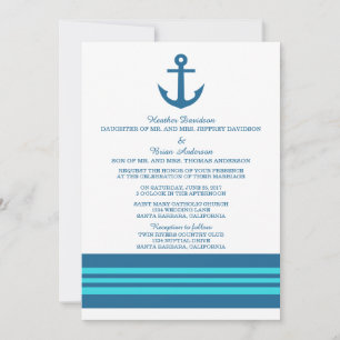 Convite de casamento de ancoragem náutica azul tur
