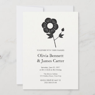 Convite de Casamento de Anêmona Preto e Branco