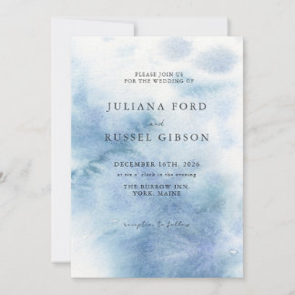Convite de Casamento de Aquarela Azul Poeirento de