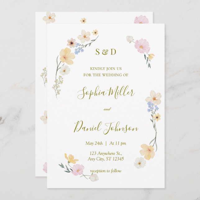 Convite de casamento de Aquarela Botânica (Frente/Verso)