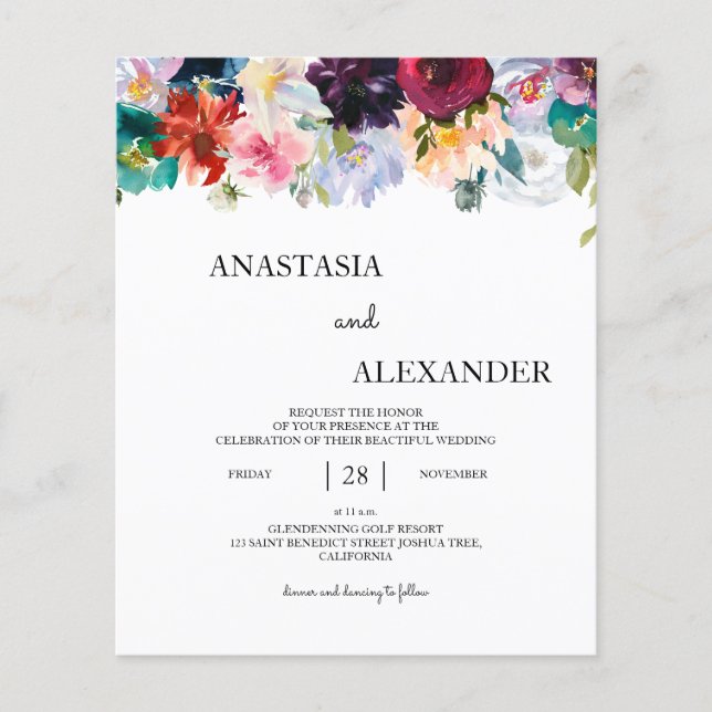 Convite de Casamento de Aquarela de Orçamento. Con (Frente)