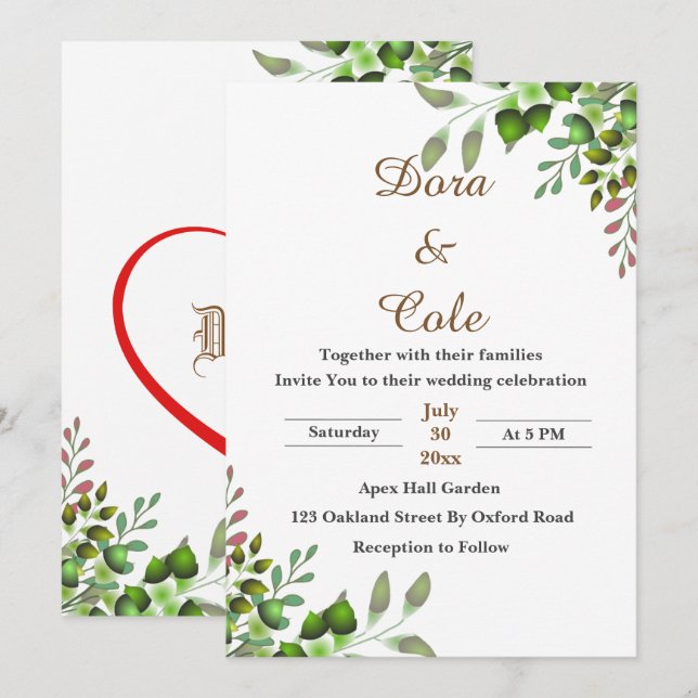 Convite de casamento de Aquarela Elegante Moderno (Frente/Verso)