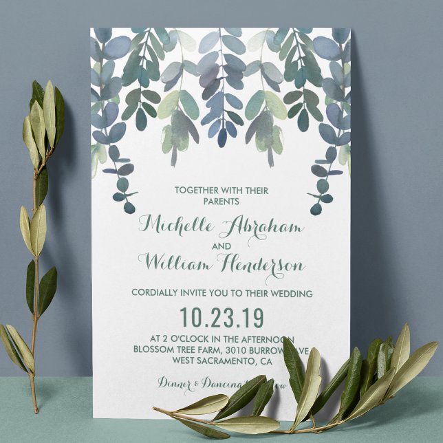 Convite de casamento de Aquarela Eucalyptus | Verd (Criador carregado)