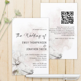 Convite de casamento de Aquarela Floral Branco QR 