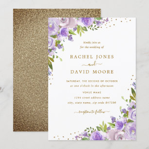 Convite de casamento de Aquarela Floral Dourada