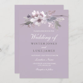 Convite De Casamento De Aquarela Floral Roxo Moder