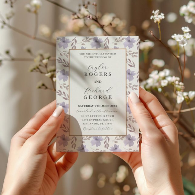 Convite De Casamento De Aquarela Floral Roxo Moder (Criador carregado)