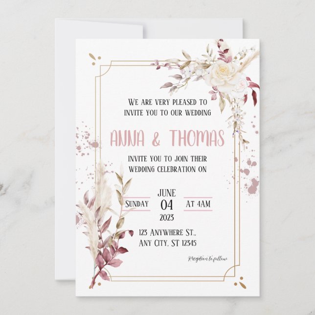 Convite De Casamento De Arboreal Floral Elegante (Frente)