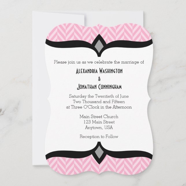 Convite De Casamento De Arenque Branco Rosa (Frente)