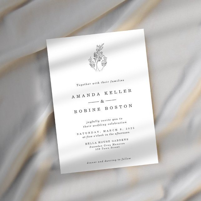 Convite de Casamento de Arte em Linha Botânica Min (Criador carregado)