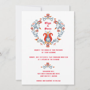 Convite de Casamento de Arte Folclórica Escandinav