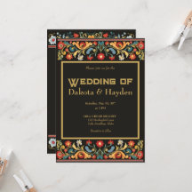 Convite de casamento de arte popular escura, rotei
