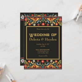 Convite de casamento de arte popular escura, rotei