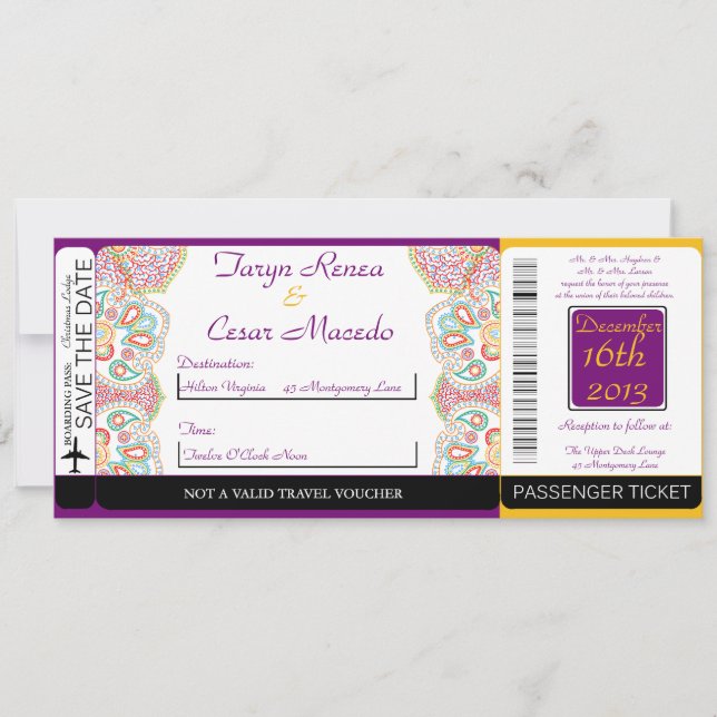 Convite De Casamento De Árvore Azul / Passagem De  (Frente)