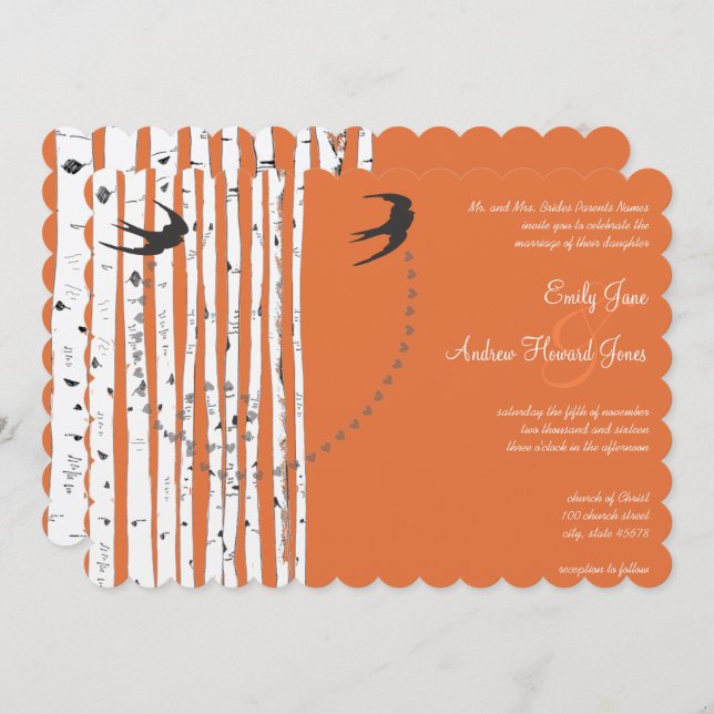 Convite de casamento de Árvore de Rosa de Aves Vin (Frente/Verso)