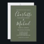 Convite De Casamento De Assinatura Verde Oleícola<br><div class="desc">Convite de casamento para assinatura verde-oliva elegante com nomes de estilo de assinatura,  este convite para casamento verde-oliva-na moda e branco pode ser personalizado com suas informações em caracteres brancos. Projetado por Thisnotme©</div>