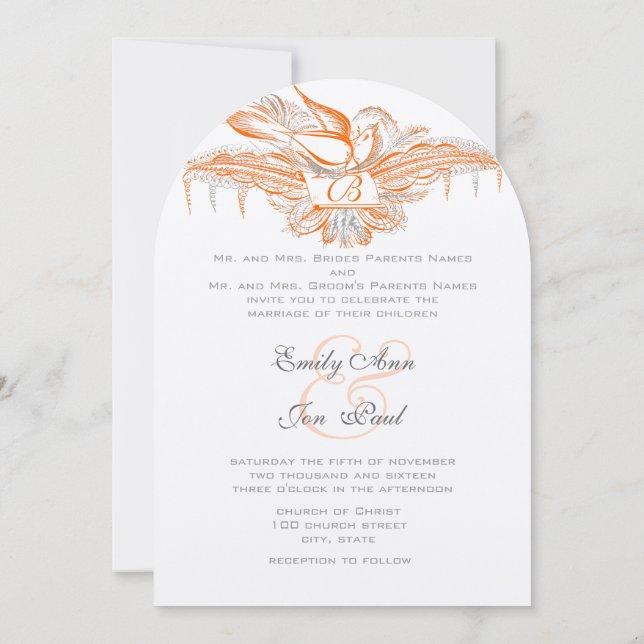 Convite de casamento de aves de capoeira de coral  (Verso)
