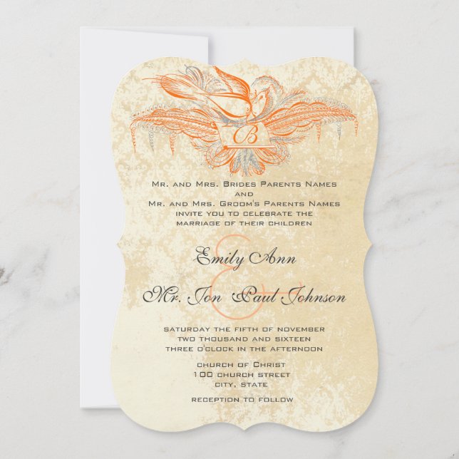 Convite de casamento de aves de capoeira de coral  (Verso)