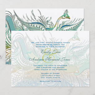 Convite de Casamento de Aves de Pavão Vintage 5 x