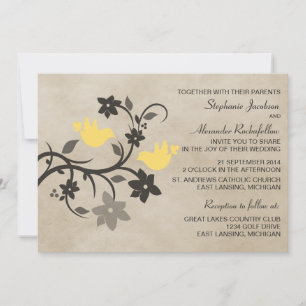 Convite De Casamento De Aves Florais Amarelas