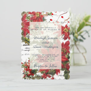 Convite de casamento de azevinho e poinsettias