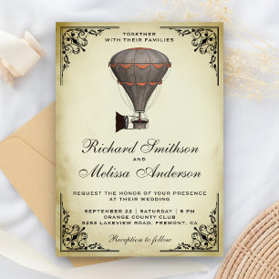 Convite de Casamento de Balão de Ar Quente Steampu