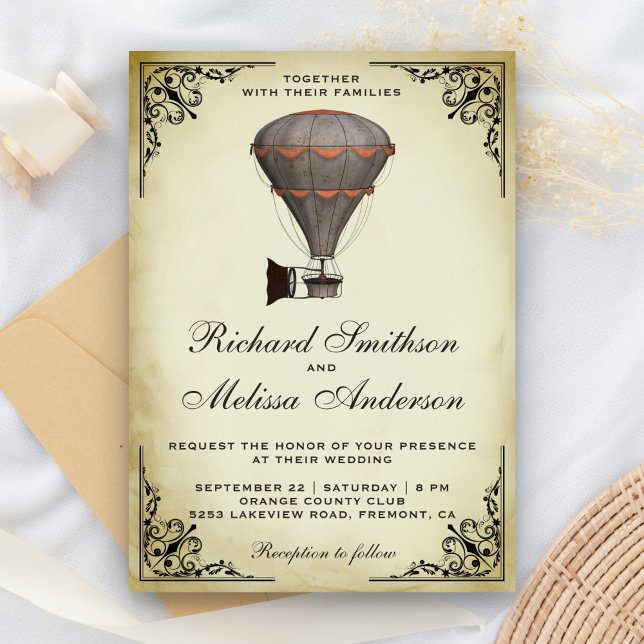 Convite de Casamento de Balão de Ar Quente Steampu (Criador carregado)