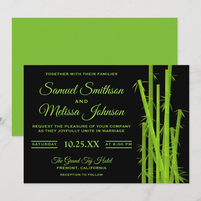 Convite de Casamento de Bambu Elegante Moderno (Frente/Verso)