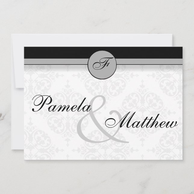 Convite de Casamento de Bandeiras de prata Damask (Frente)