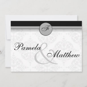 Convite de Casamento de Bandeiras de prata Damask