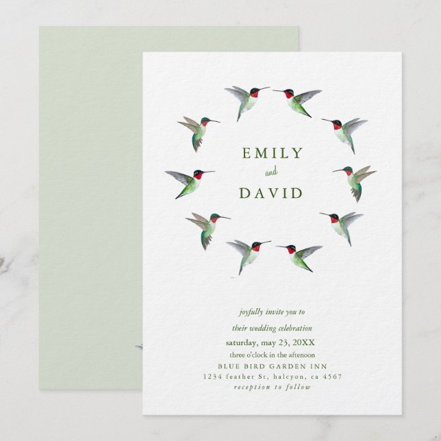 Convite de Casamento de Beija-flores (Frente/Verso)