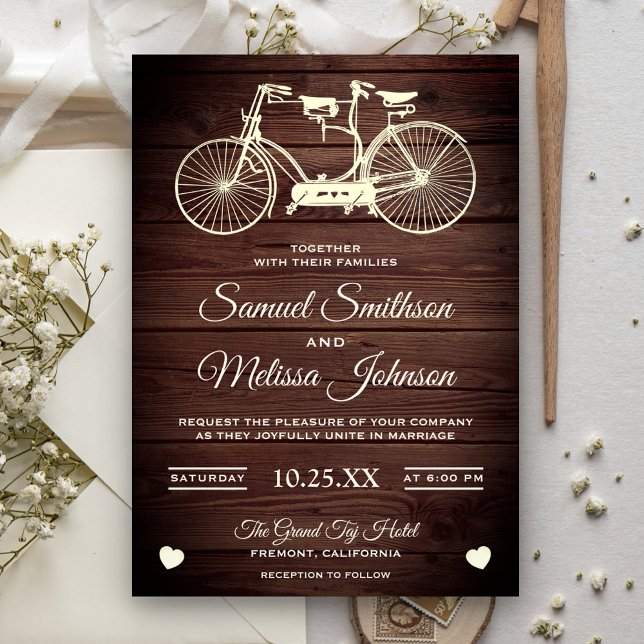 Convite de Casamento de Bicicleta Tandem Rústica V (Criador carregado)
