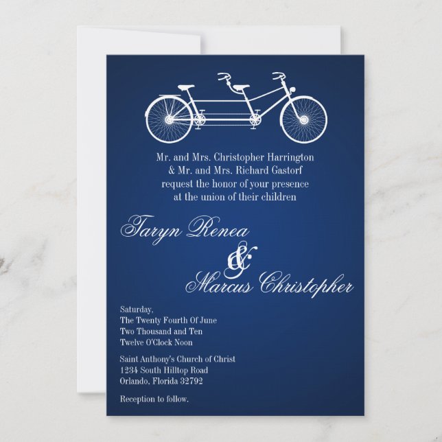 Convite de Casamento de Bike Azul de Marinho 5x7 (Frente)