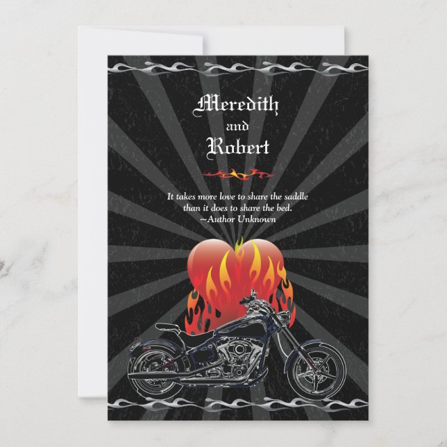 Convite De Casamento De Biker De Amor Flamejante (Frente)