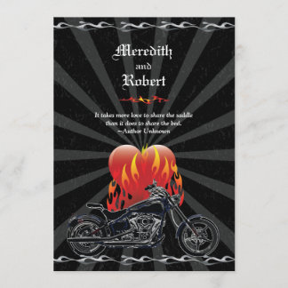 Convite De Casamento De Biker De Amor Flamejante