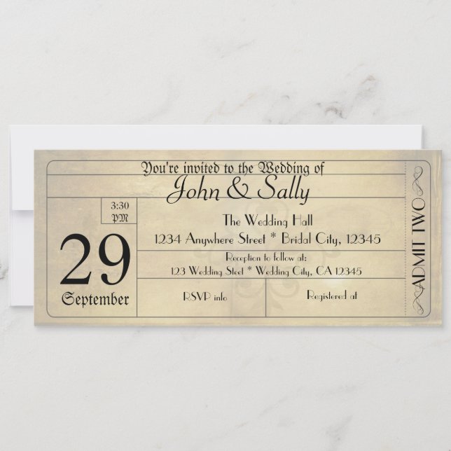 Convite de casamento de bilhete estilo antigo vint (Frente)