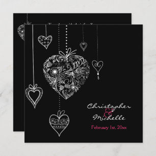 Convite de casamento de Black and White Hearts com